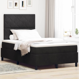 Kastītes Atsperu Gulta Ar Matraci Melna 120 X 200 Cm Samts Vidaxl