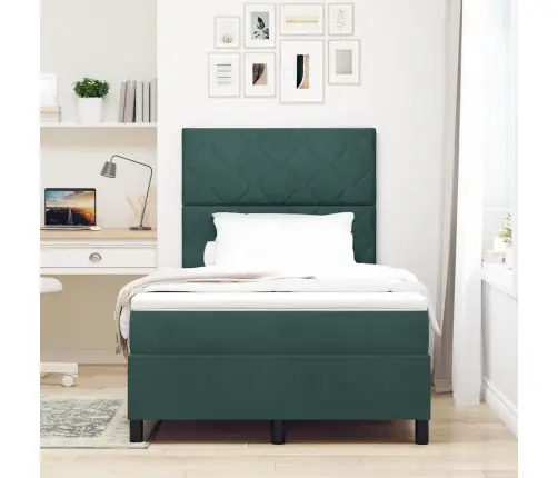 Kastītes Atsperu Gulta Ar Matraci Tumši Zaļš 120 X 200 Cm Samts Vidaxl
