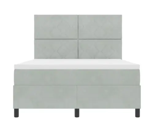 Gultas Pamatne Ar Matraci Un Led Apgaismojumu Gaiši Pelēka 140X190 Cm Samts Vidaxl