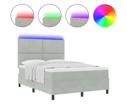 Gultas Pamatne Ar Matraci Un Led Apgaismojumu Gaiši Pelēka 140X190 Cm Samts Vidaxl