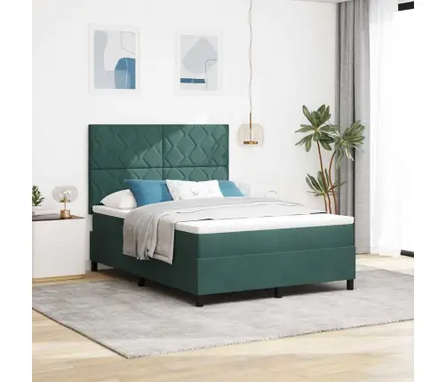 Led Box Spring Voodi Peaga Tume Rohelise 140 X 190 Cm Kangas