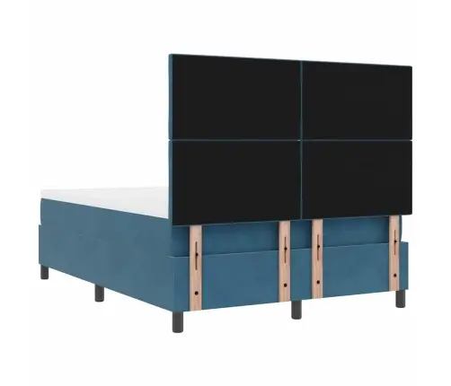 Kastītes Atsperu Gulta Ar Matraci Tumši Zila 140 X 200 Cm Samts Vidaxl