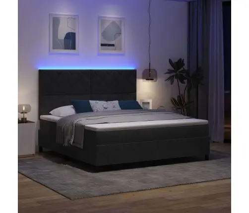 Led Box Spring Voodi Madratsiga Peaga Must 180 X 200 Cm Kangas
