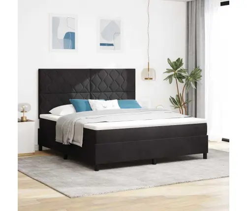 Led Box Spring Voodi Madratsiga Peaga Must 180 X 200 Cm Kangas