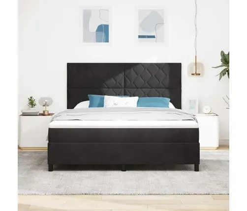 Led Box Spring Voodi Madratsiga Peaga Must 180 X 200 Cm Kangas