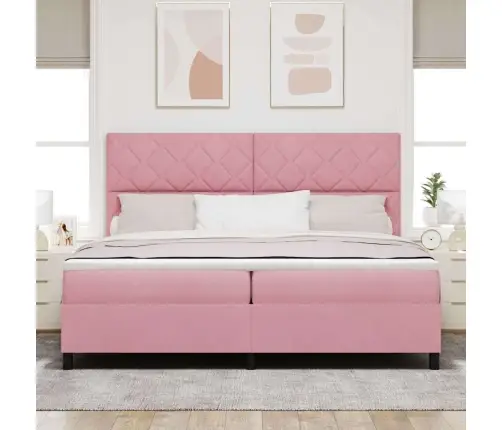 Kastītes Atsperu Gulta Ar Matraci Rozā 200 X 200 Cm Samts Vidaxl