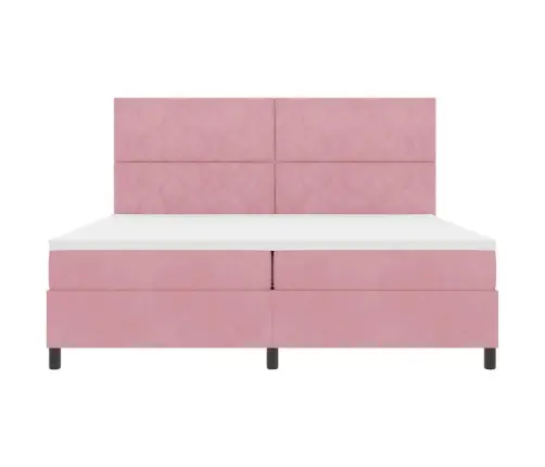 Kastītes Atsperu Gulta Ar Matraci Rozā 200 X 200 Cm Samts Vidaxl