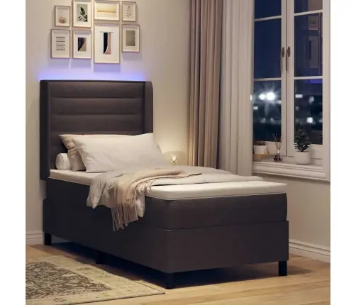 Led Gultas Pamatne Ar Matraci Tumši Brūna 90 X 200 Cm Audums Vidaxl