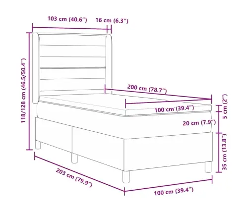 Led Čiužinio Lova Šviesiai Pilka 100 X 200 Cm Audinys