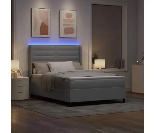 Led Gultas Pamatne Ar Matraci Gaiši Pelēks 140 X 190 Cm Audums Vidaxl