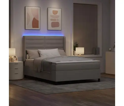 Led Gultas Pamatne Ar Matraci Pelēkbrūna 140 X 190 Cm Audums Vidaxl