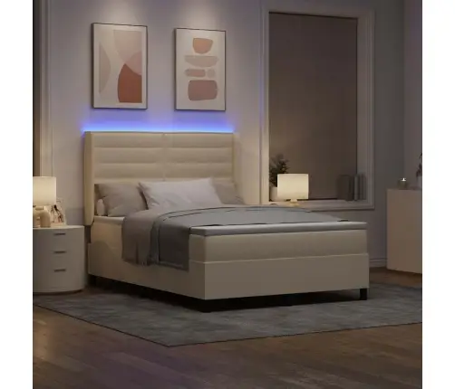 Led Box Spring Voodi Madratsiga Peaga Cream 140 X 190 Cm Kangas
