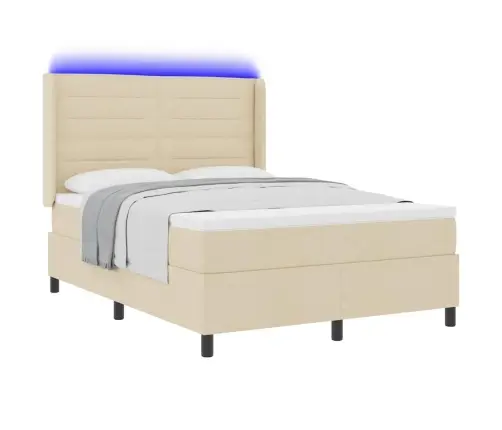 Led Box Spring Voodi Madratsiga Peaga Cream 140 X 190 Cm Kangas