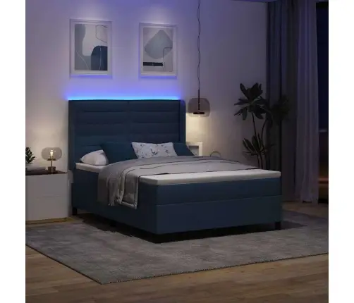 Led Box Spring Voodi Madratsiga Sinine 140 X 190 Cm Kangas