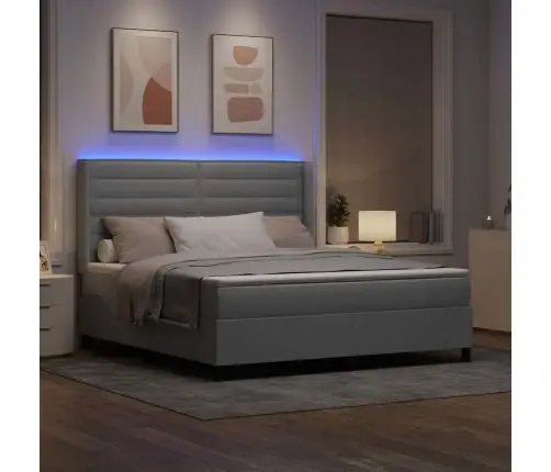 Led Gultas Pamatne Ar Matraci Gaiši Pelēks 180 X 200 Cm Audums Vidaxl
