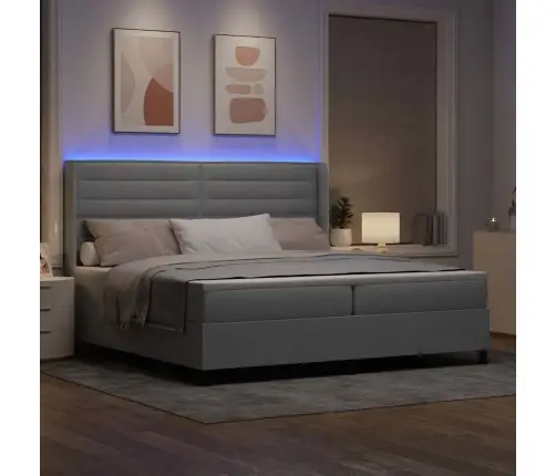 Led Box Spring Voodi Madratsiga Helehall 200 X 200 Cm Kangas