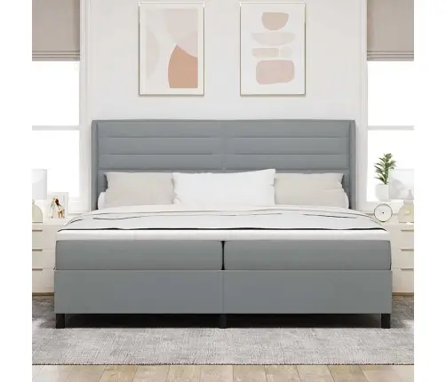 Led Box Spring Voodi Madratsiga Helehall 200 X 200 Cm Kangas