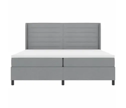 Led Box Spring Voodi Madratsiga Helehall 200 X 200 Cm Kangas