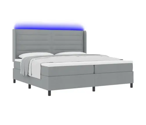 Led Box Spring Voodi Madratsiga Helehall 200 X 200 Cm Kangas