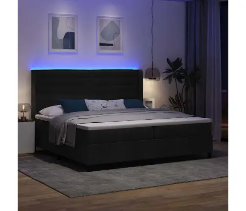 Gulta Ar Atsperēm Un Matraci, Led Gaisma Melnā Krāsā, 200 X 200 Cm, Audums Vidaxl