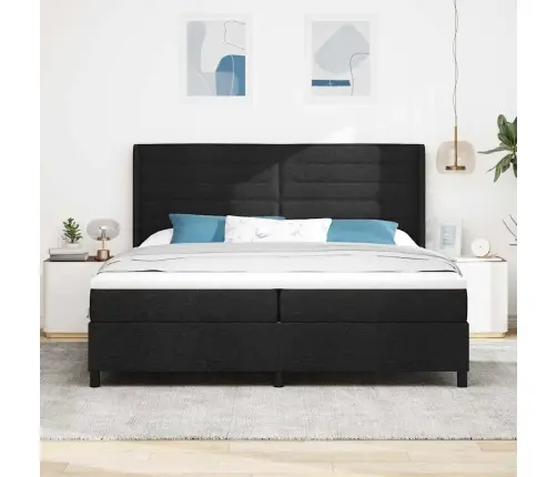 Gulta Ar Atsperēm Un Matraci, Led Gaisma Melnā Krāsā, 200 X 200 Cm, Audums Vidaxl