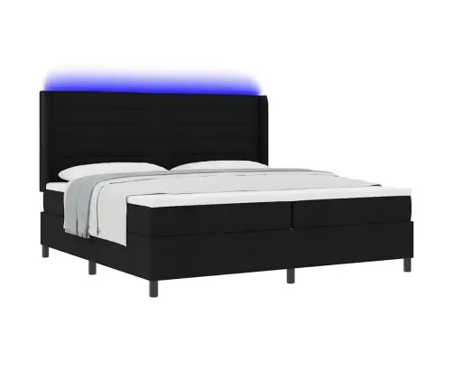 Gulta Ar Atsperēm Un Matraci, Led Gaisma Melnā Krāsā, 200 X 200 Cm, Audums Vidaxl