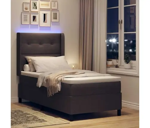 Led Gultas Pamatne Ar Matraci Tumši Brūna 80 X 200 Cm Audums Vidaxl