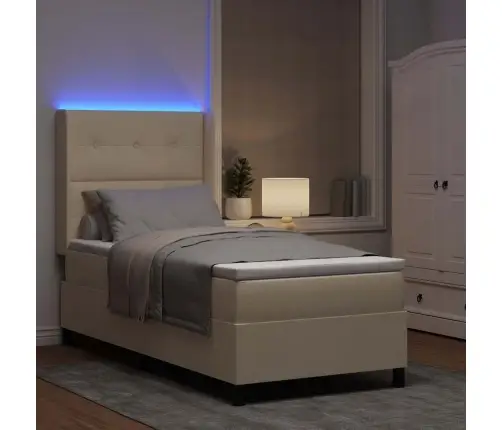 Led Box Spring Voodi Madratsiga Peaga Cream 90 X 190 Cm Kangas