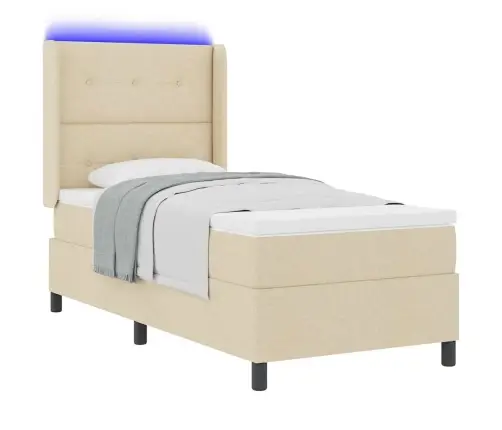 Led Box Spring Voodi Madratsiga Peaga Cream 90 X 190 Cm Kangas