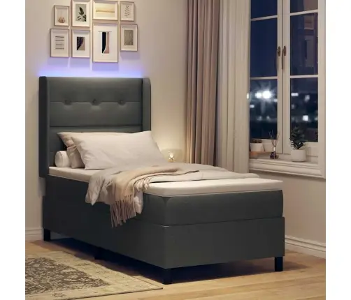 Stūra Gulta Ar Matraci Un Led Tumši Pelēka 100X200 Cm, Audums. Vidaxl
