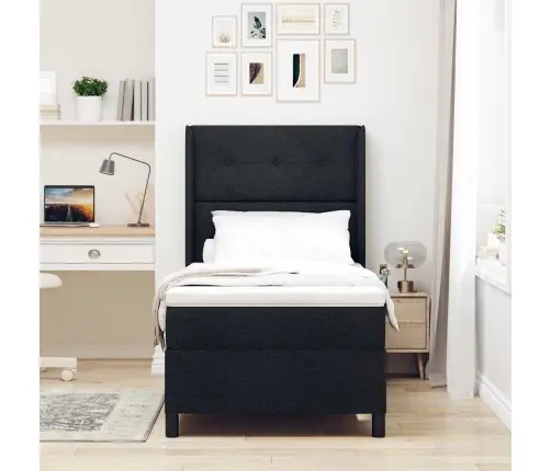 Led Box Spring Voodi Madratsiga Peaga Must 100 X 200 Cm Kangas