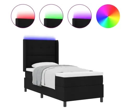 Led Box Spring Voodi Madratsiga Peaga Must 100 X 200 Cm Kangas