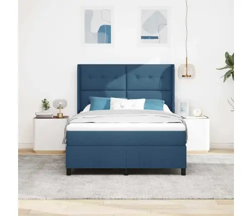 Led Gultas Pamatne Ar Matraci Zila 140 X 190 Cm Audums Vidaxl