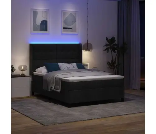 Led Box Spring Voodi Madratsiga Peaga Must 140 X 200 Cm Kangas