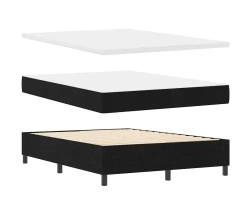 Led Box Spring Voodi Madratsiga Peaga Must 140 X 200 Cm Kangas