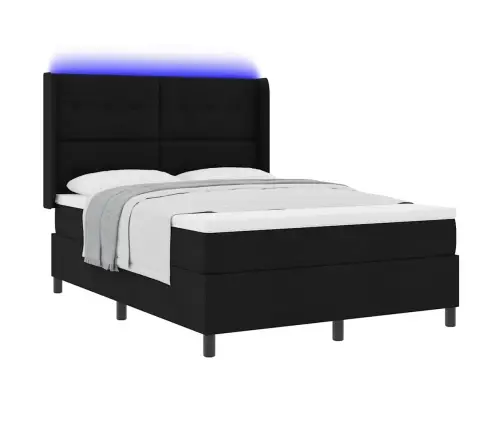 Led Box Spring Voodi Madratsiga Peaga Must 160 X 200 Cm Kangas