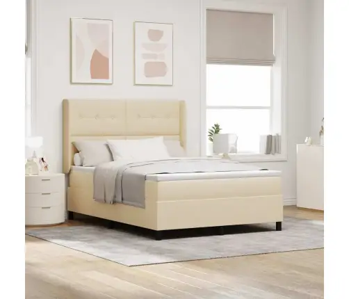 Led Box Spring Voodi Madratsiga Peaga Cream 160 X 200 Cm Kangas