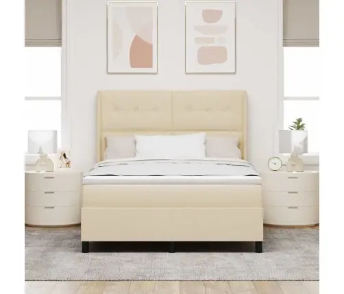 Led Box Spring Voodi Madratsiga Peaga Cream 160 X 200 Cm Kangas