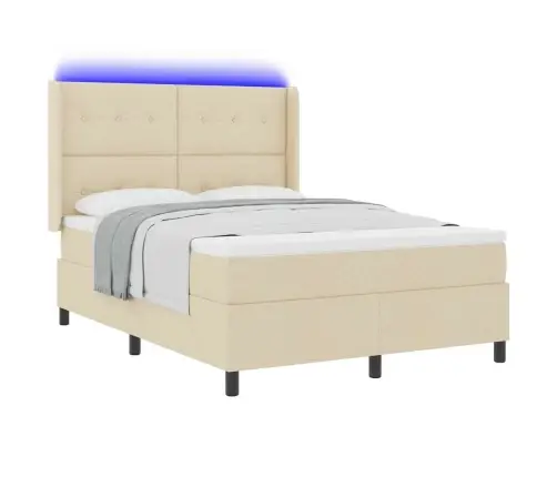 Led Box Spring Voodi Madratsiga Peaga Cream 160 X 200 Cm Kangas
