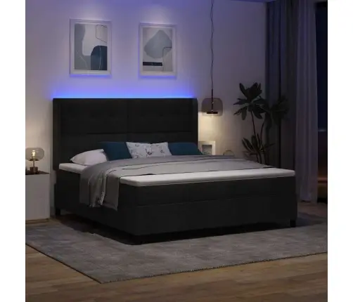 Led Gultas Pamatne Ar Matraci Melna 180 X 200 Cm Audums Vidaxl