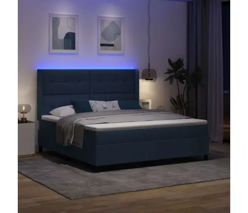 Led Gultas Pamatne Ar Matraci Zila 180 X 200 Cm Audums Vidaxl