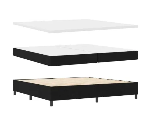 Led Box Spring Voodi Madratsiga Peaga Must 200 X 200 Cm Kangas