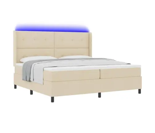 Led Gultas Pamatne Ar Matraci Krēmkrāsa 200 X 200 Cm Audums Vidaxl