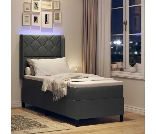 Gulta Ar Atsperēm Un Matraci & Led, Tumši Pelēka, 80 X 200 Cm, Audums Vidaxl