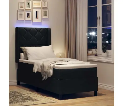 Led Gultas Pamatne Ar Matraci Melna 80 X 200 Cm Audums Vidaxl