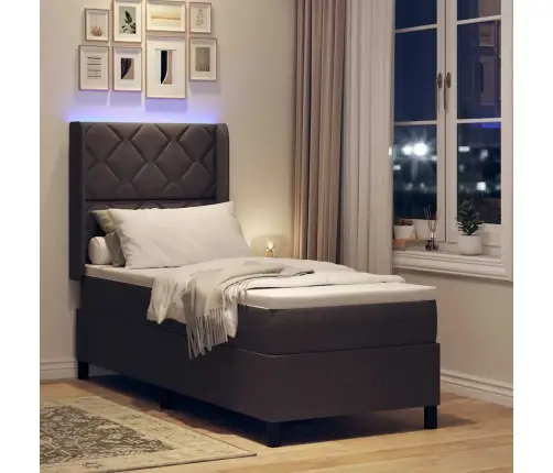 Gulta Ar Atsperēm Un Matraci & Led, Tumši Brūnā Krāsā, 80 X 200 Cm, Audums Vidaxl