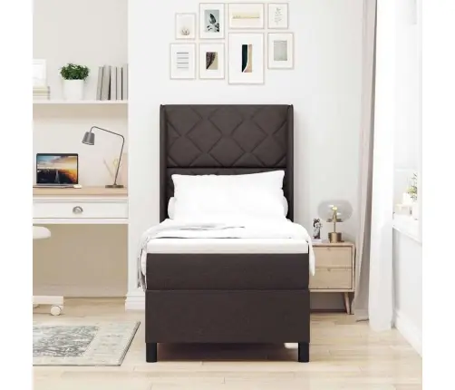 Gulta Ar Atsperēm Un Matraci & Led, Tumši Brūnā Krāsā, 80 X 200 Cm, Audums Vidaxl