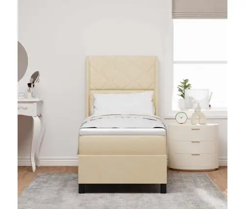 Kastītes Atsperu Gulta Ar Matraci Krēmkrāsa 80 X 200 Cm Audums Vidaxl