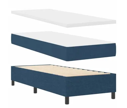 Kastītes Atsperu Gulta Ar Matraci Zila 90 X 190 Cm Audums Vidaxl