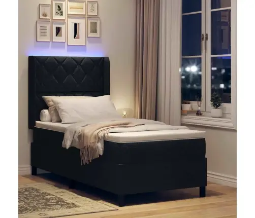 Box Spring Gulta Ar Matraci Un Led Melnā Krāsā 100X200 Cm Vidaxl